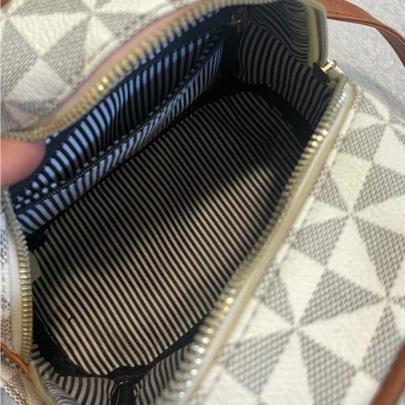 Geometric Patterned Mini Backpack with Brown Accents - Picture 5 of 11